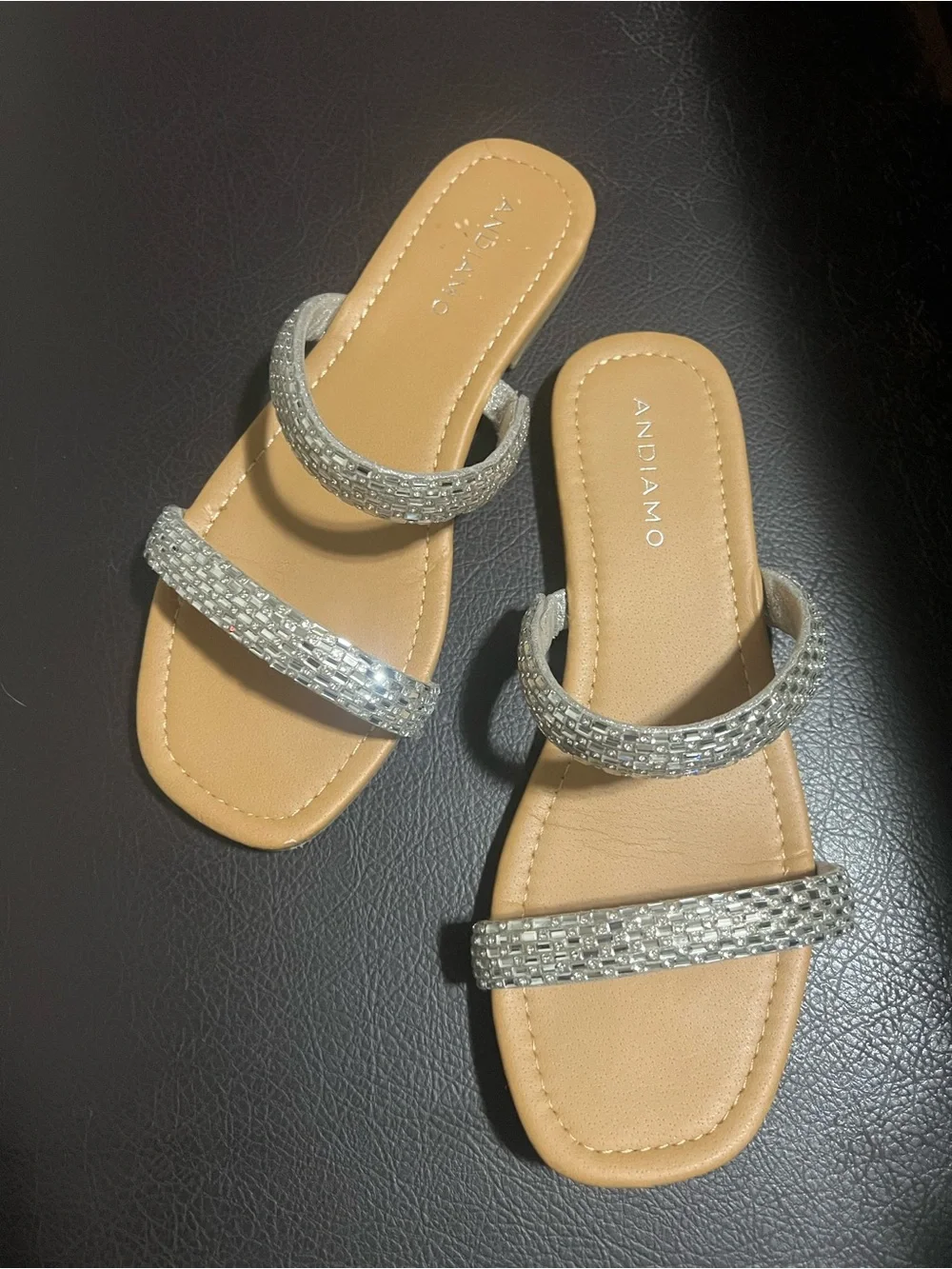 Women's Silver Rhinestone Two-Strap Ankle Sandals